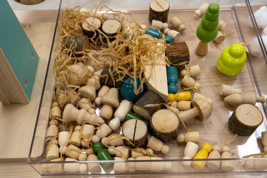 Open-ended natural wood materials on a light table